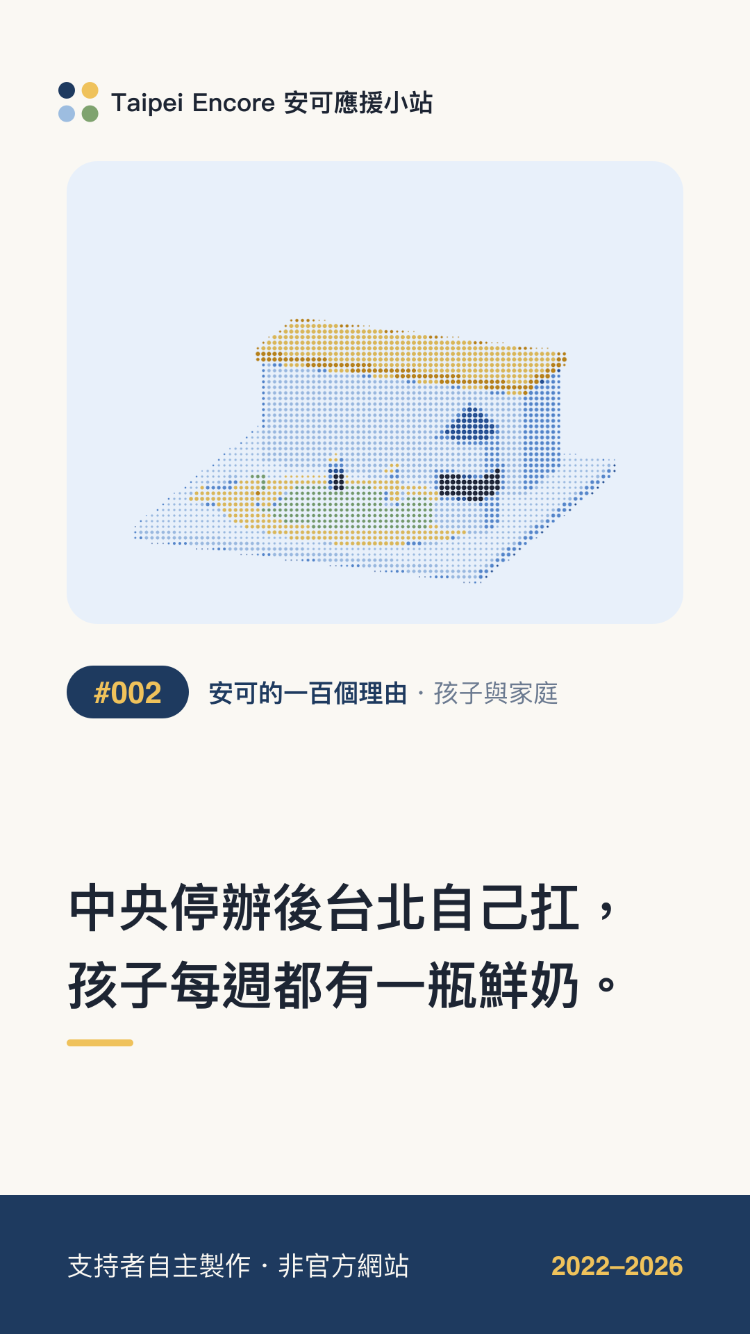 IG 限動分享圖預覽:中央停辦後台北自己扛,孩子每週都有一瓶鮮奶。