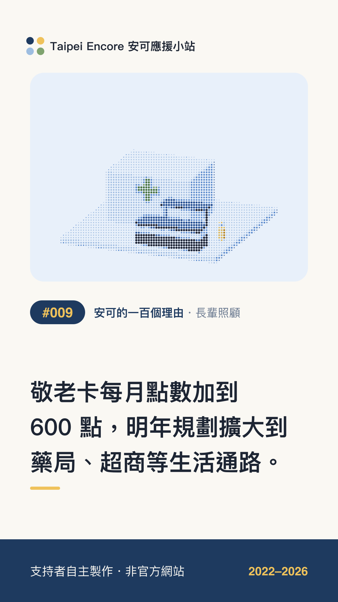 IG 限動分享圖預覽:敬老卡每月點數加到 600 點,明年規劃擴大到藥局、超商等生活通路。