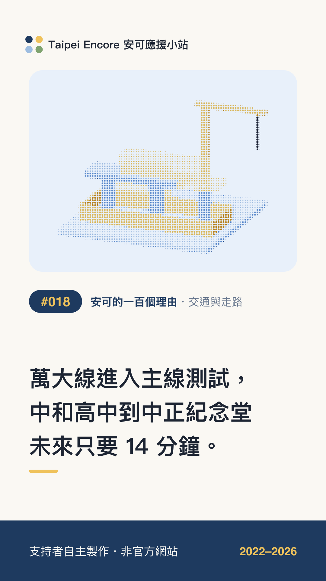 IG 限動分享圖預覽:萬大線進入主線測試,中和高中到中正紀念堂未來只要 14 分鐘。