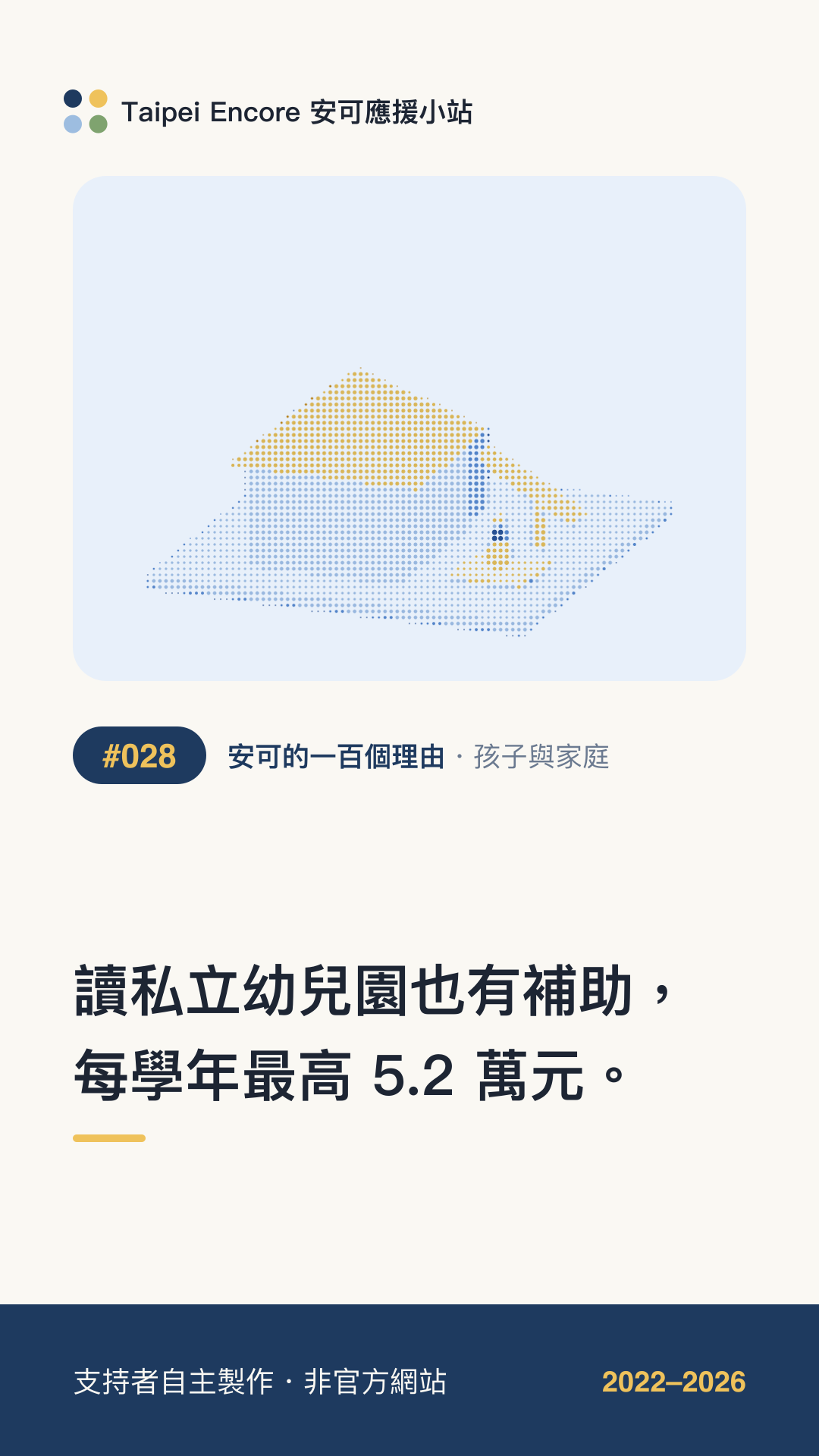 IG 限動分享圖預覽:讀私立幼兒園也有補助,每學年最高 5.2 萬元。