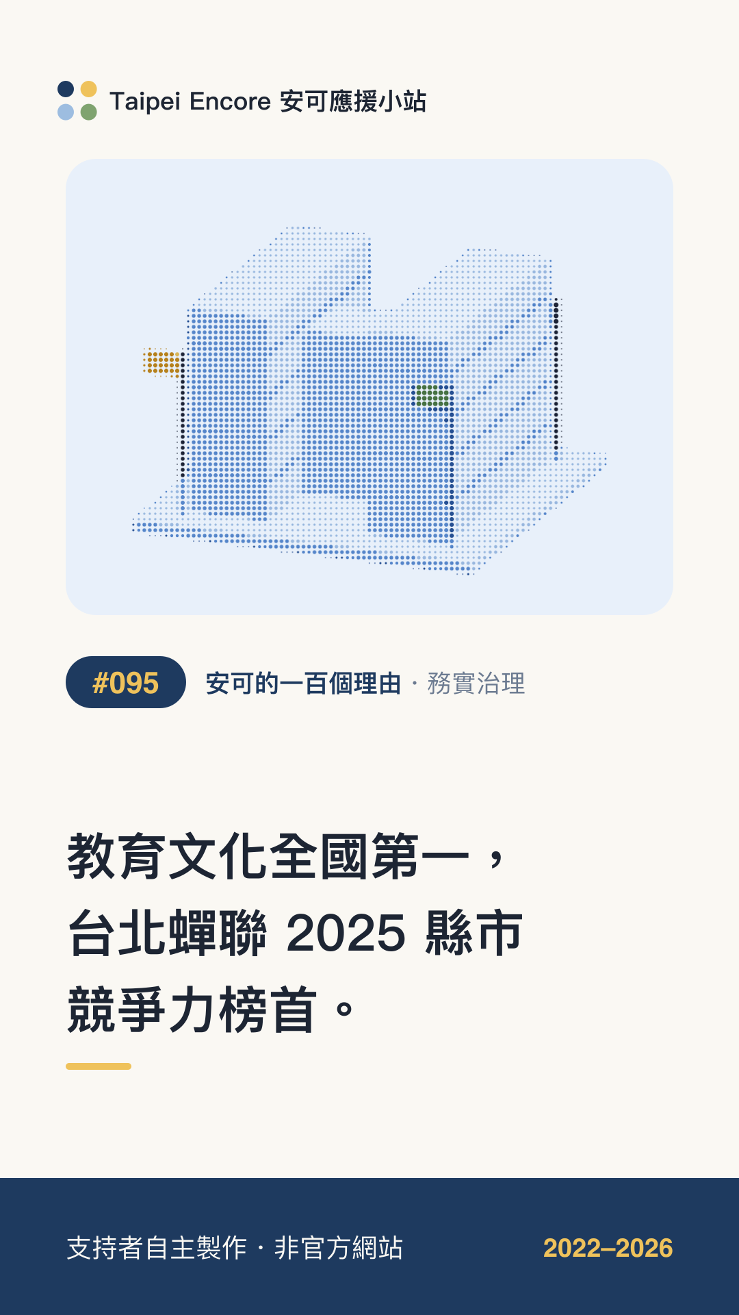IG 限動分享圖預覽:教育文化全國第一,台北蟬聯 2025 縣市競爭力榜首。